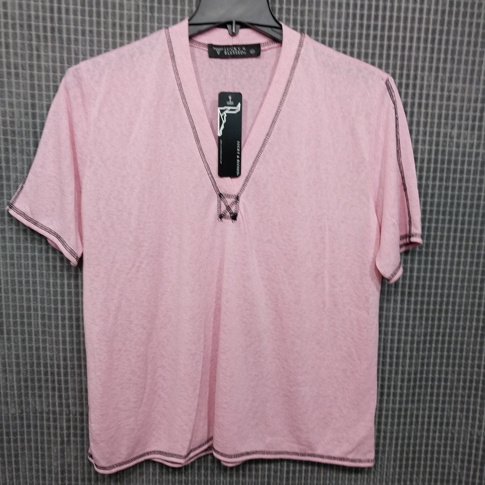 Lucky & Blessed Womens V-Neck Top Exposed Stitching 2XL Pink